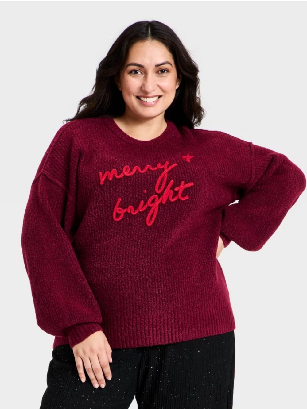 Ava & Viv Burgundy Crewneck Sweater with Red Script